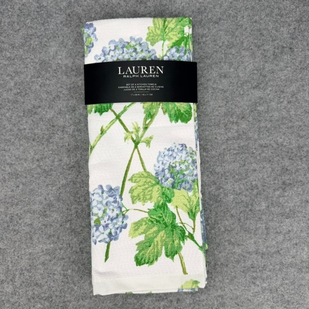 Lauren Ralph Lauren Set of 2 Kitchen Towels Hydrangea Floral Green Blue 17x28